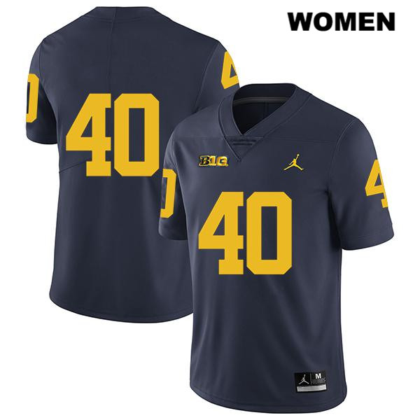 Women's NCAA Michigan Wolverines Ben VanSumeren #40 No Name Navy Jordan Brand Authentic Stitched Legend Football College Jersey HF25C46UQ